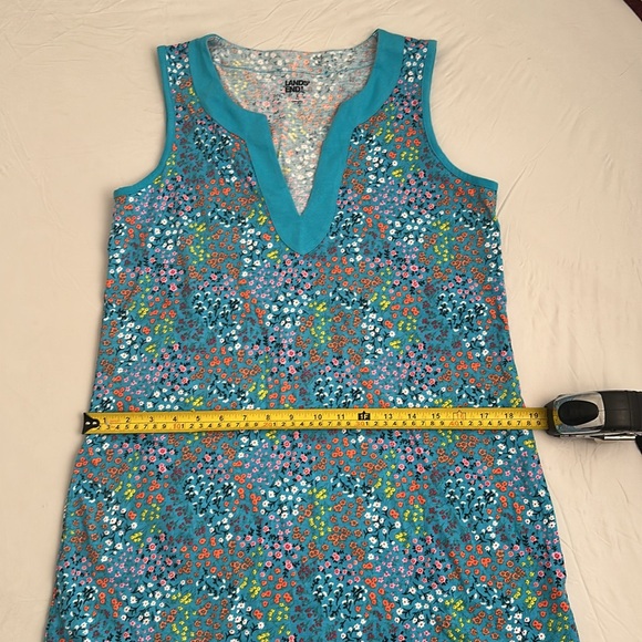 Lands End turquoise multicolor ditsy floral cotton notch neckline shift dress - Picture 8 of 15